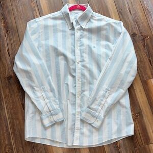 Brooks Brothers Blue and White Striped Button-Down Shirt Large